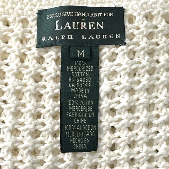 Lauren by Ralph Lauren White Hand Knit Mercerized Cotton Cardigan Size M - Picture 8 of 11